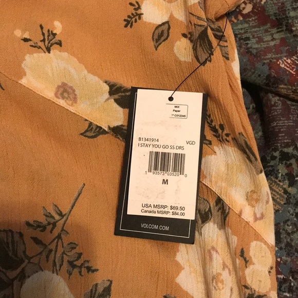 NWT Volcom Yellow Floral Button Up Maxi Dress - Picture 8 of 8